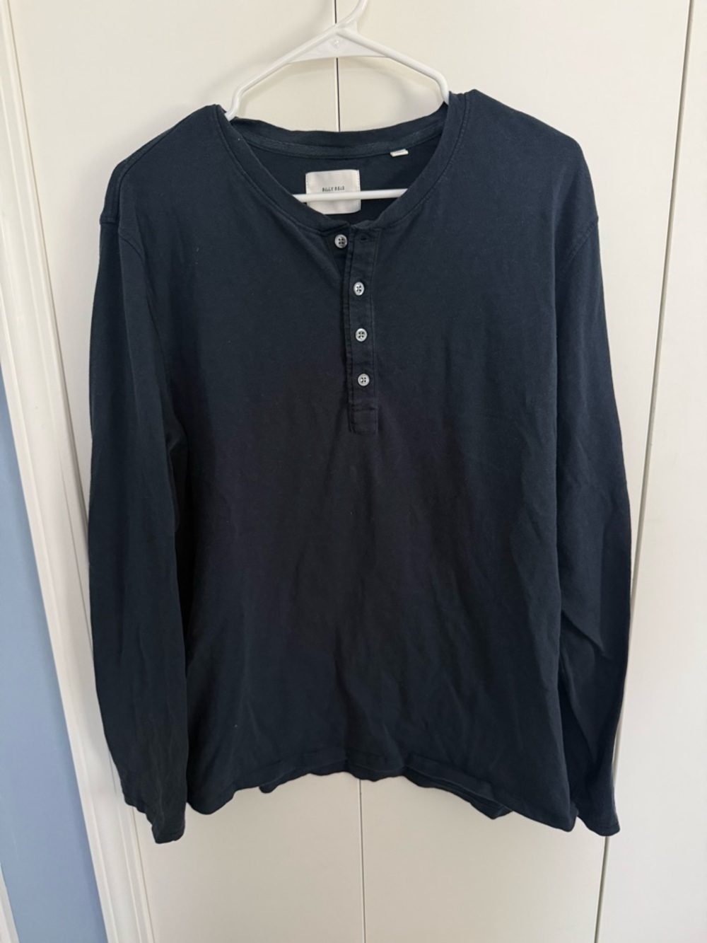 Men’s Billy Reid Black Long-Sleeve Henley Shirt - Picture 2 of 5